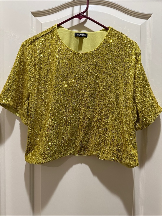 Express Tops - Express NWOT  Gold Sequin Cropped Short-Sleeve Top LARGE